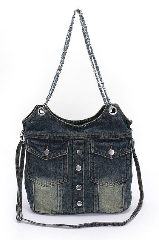 Vintage Denim Iconic Tote Bag – Light & Dark Wash Coco’s Tee Boutique